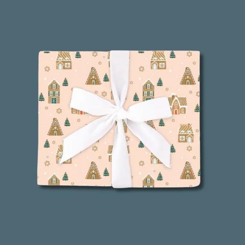 Pink Gingerbread Village Wrapping Paper Continuous Roll
