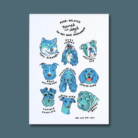Blue dog faces and text