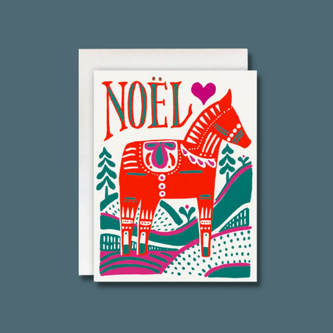 Red horse with noel in text