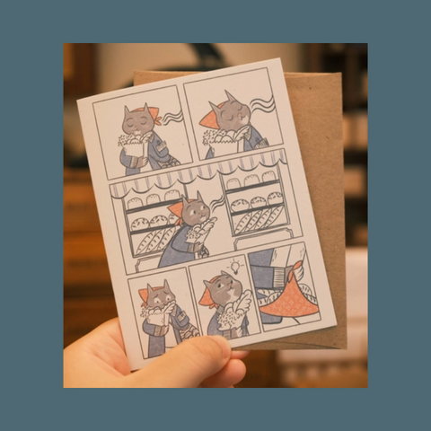 Cat Bakery Comic Greeting Card