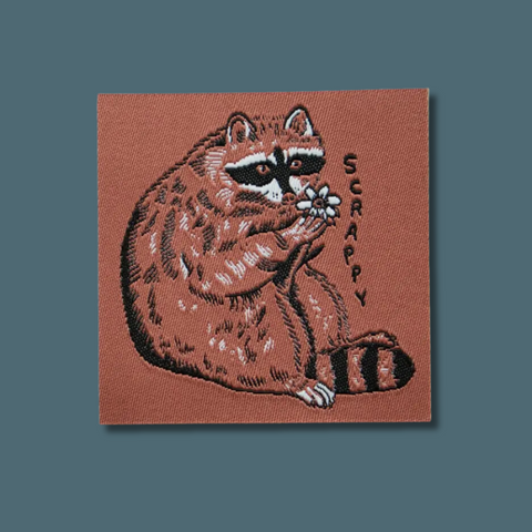 Scrappy Raccoon Woven Sticky Patch