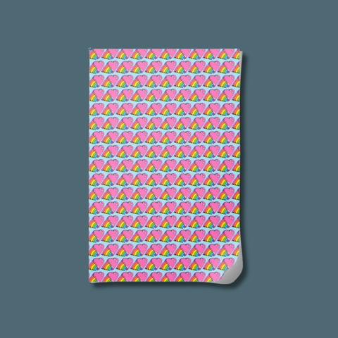 Rainbow Hearts Wrapping Paper Sheet