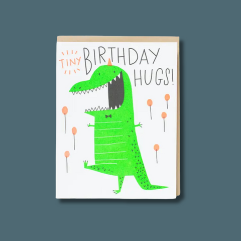 Tiny Hugs Dino Letterpress Birthday Card