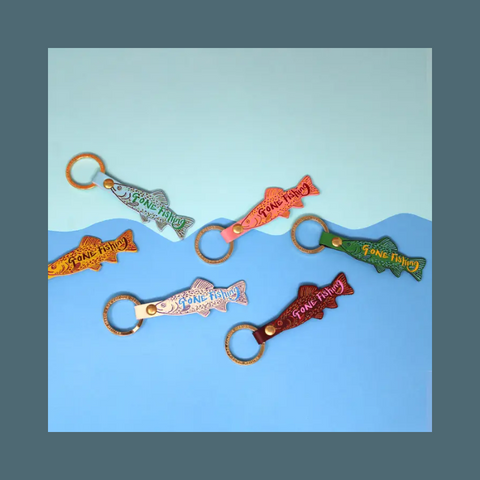Gone Fishing Leather Key Fob