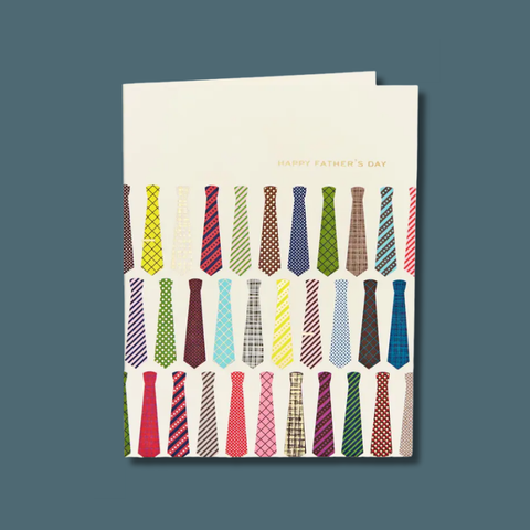 Greeting card with colorful tie pattern and 'Happy Father's Day' text on a blue background