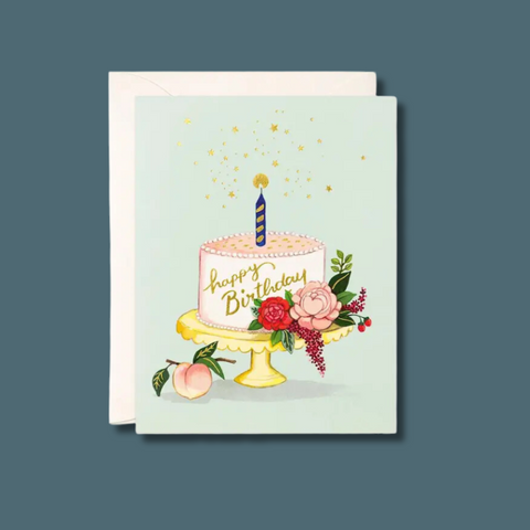 Peach Happy Birthday Cake Card