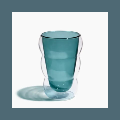 Teal Double Wall Wavy Glass