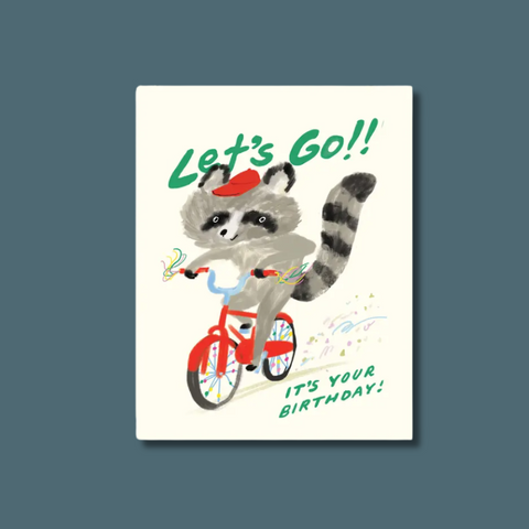 Let's Go Raccoon Birthday Card