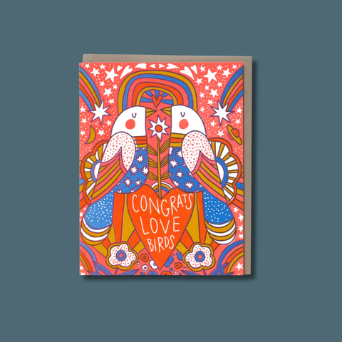 Congrats Love Birds Letterpress Card