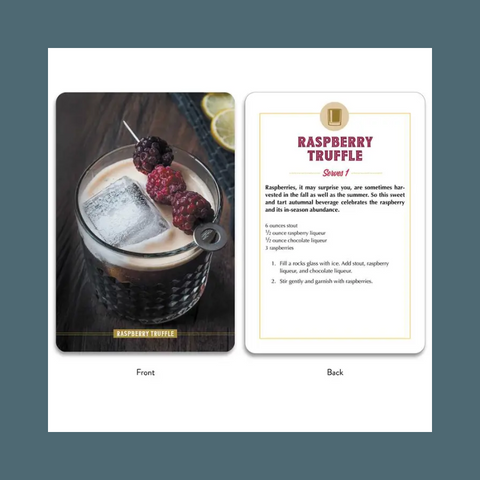 Raspberry Truffle cocktail card with drink image on front and recipe details on back