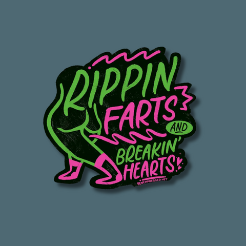 Green and pink text with a butt