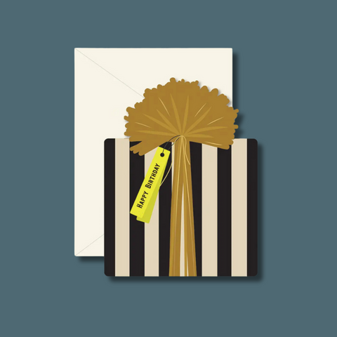 Black striped gift box with gold bow