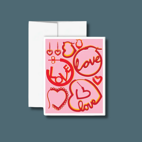 Pink And Red Love Hoop Earrings Card