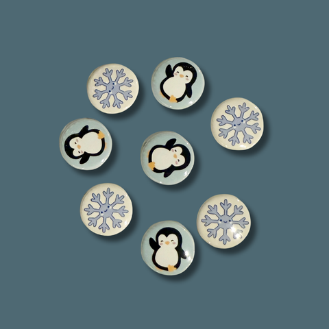 Penguin and Snowflake Pinback Buttons