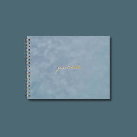 Sky Blue Suede Script Guest Book